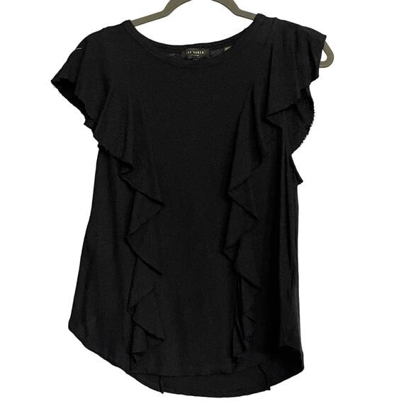 Ted Baker Kathley Top Black Cotton Linen Blend Ruffled SZ 4 US 10 Sleeveless - Picture 1 of 10